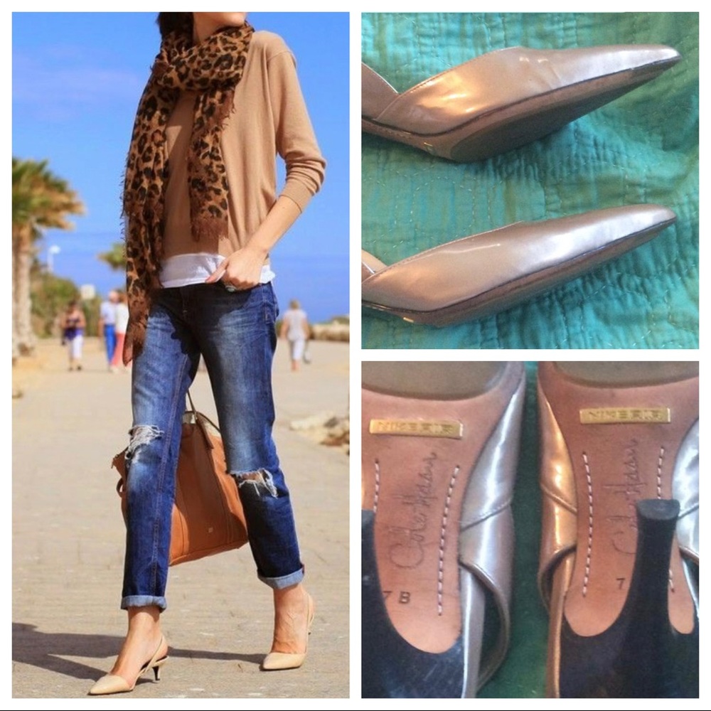 COLE HAAN POINTED TOE KITTEN HEEL SLING BACK 2”